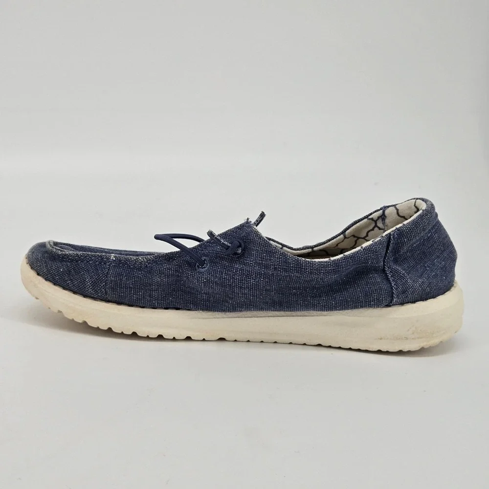 HeyDude Wendy Youth Sparkling Denim Blue Canvas Loafer Slip On Shoes Size 2